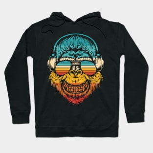 Gorilla headphones music vintage retro colors sunglasses Hoodie